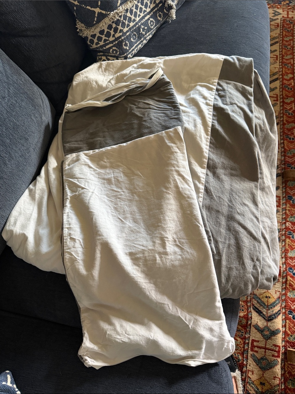 Oake reversible Duvet cover and 2 Standard Shams. Grey and cream. Gently used.